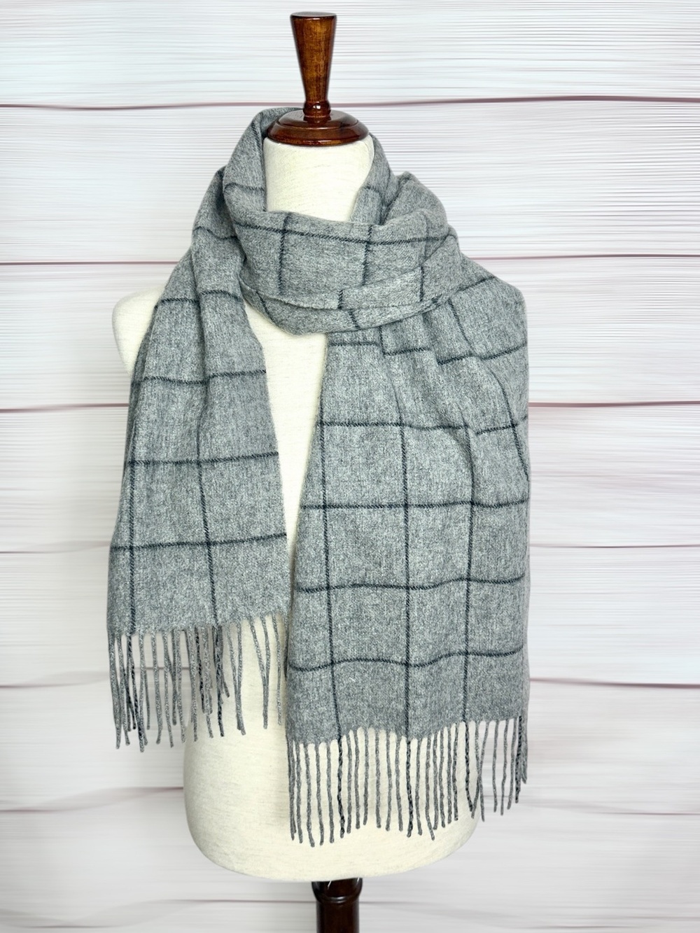 ALASHAN Gray Skarf Plaid Wool Cashmere Fringe Men's Women's